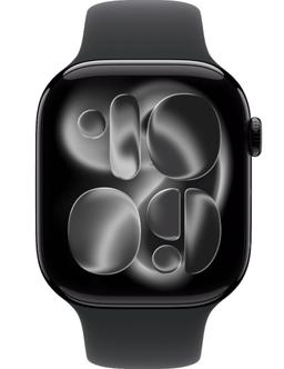 Apple Watch Series 11 (Cellular + GPS) - 64GB - 42mm - Jet Black Aluminum Case with Black Silicone Sport Band - S/M Size