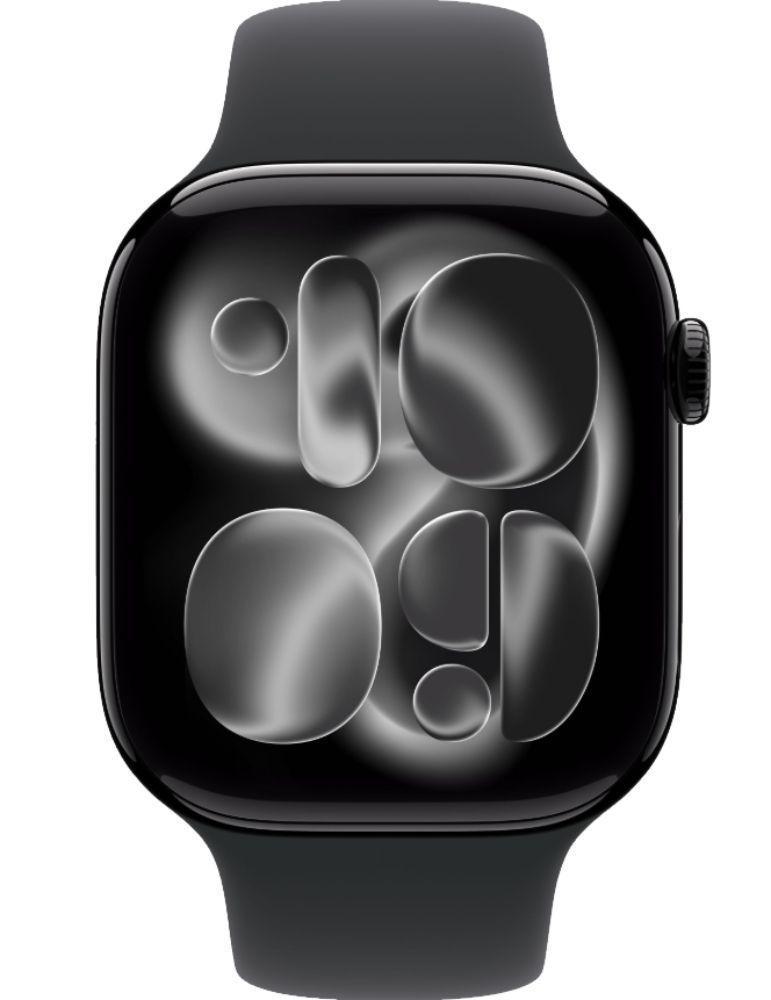 Apple Watch Series 11 (Cellular + GPS) - 64GB - 42mm - Jet Black Aluminum Case with Black Silicone Sport Band - S/M Size