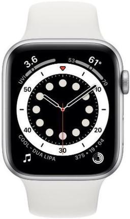 Apple Watch Series 6 (Cellular + GPS) - 32GB - 44mm - Silver Aluminum Case with White Rubber Sport Band