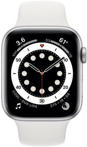 Apple Watch Series 6 (Cellular + GPS) - 32GB - 44mm - Silver Aluminum Case with White Rubber Sport Band
