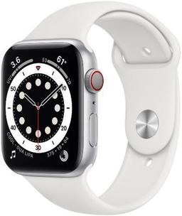 Apple Watch Series 6 (Cellular + GPS) - 32GB - 44mm - Silver Aluminum Case with White Rubber Sport Band