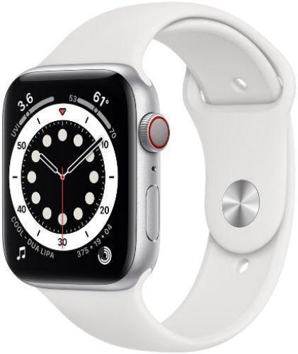 Apple Watch Series 6 (Cellular + GPS) - 32GB - 44mm - Silver Aluminum Case with White Rubber Sport Band