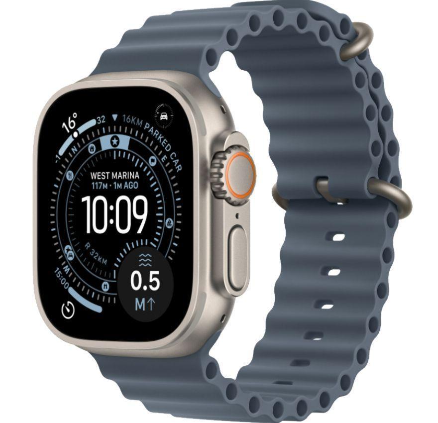 Apple Watch Ultra 3 - 64GB - 49mm - Natural Titanium Case with Anchor Blue Nylon Weave Ocean Band - M/L Size