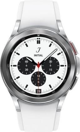 Samsung Galaxy Watch4 (Bluetooth) - 16GB - 42mm - Silver Classic (Stainless Steel) Case with White Fluoroelastomer Ridge Sports Band