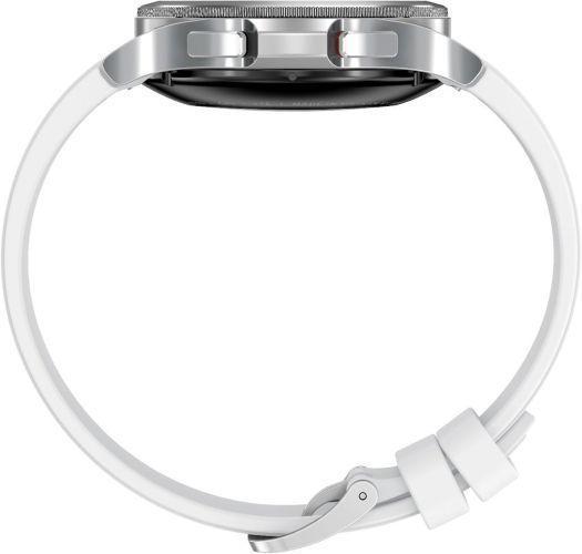 Samsung Galaxy Watch4 (Bluetooth) - 16GB - 42mm - Silver Classic (Stainless Steel) Case with White Fluoroelastomer Ridge Sports Band