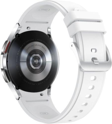 Samsung Galaxy Watch4 (Bluetooth) - 16GB - 42mm - Silver Classic (Stainless Steel) Case with White Fluoroelastomer Ridge Sports Band