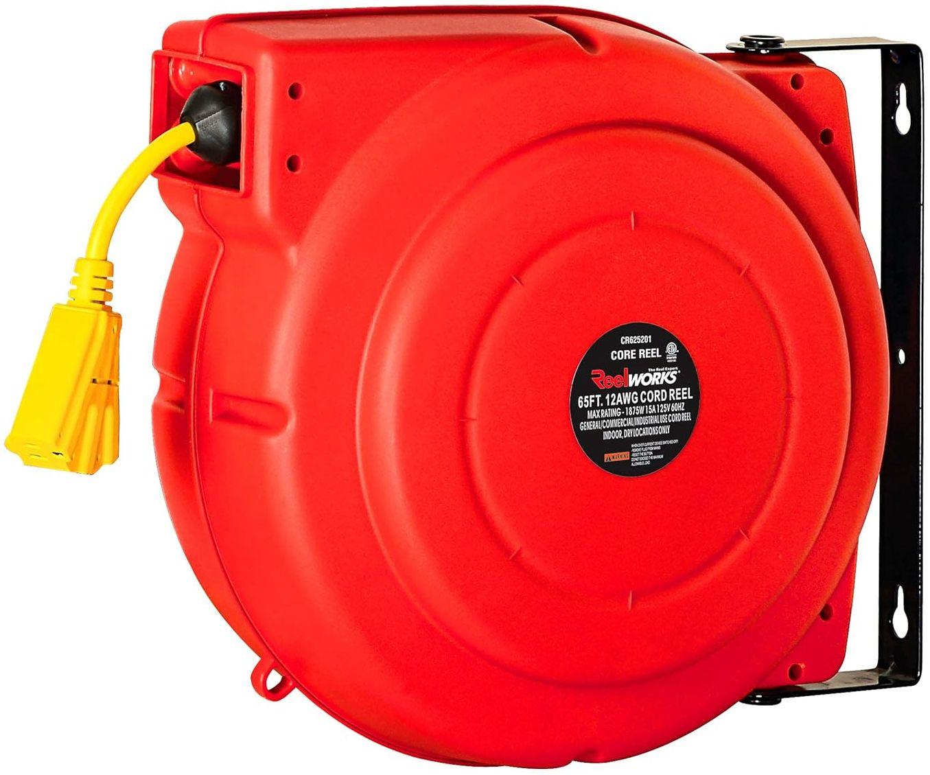 ReelWorks Grounded Outlets Mountable Retractable Extension Cord Reel CR625201S3A